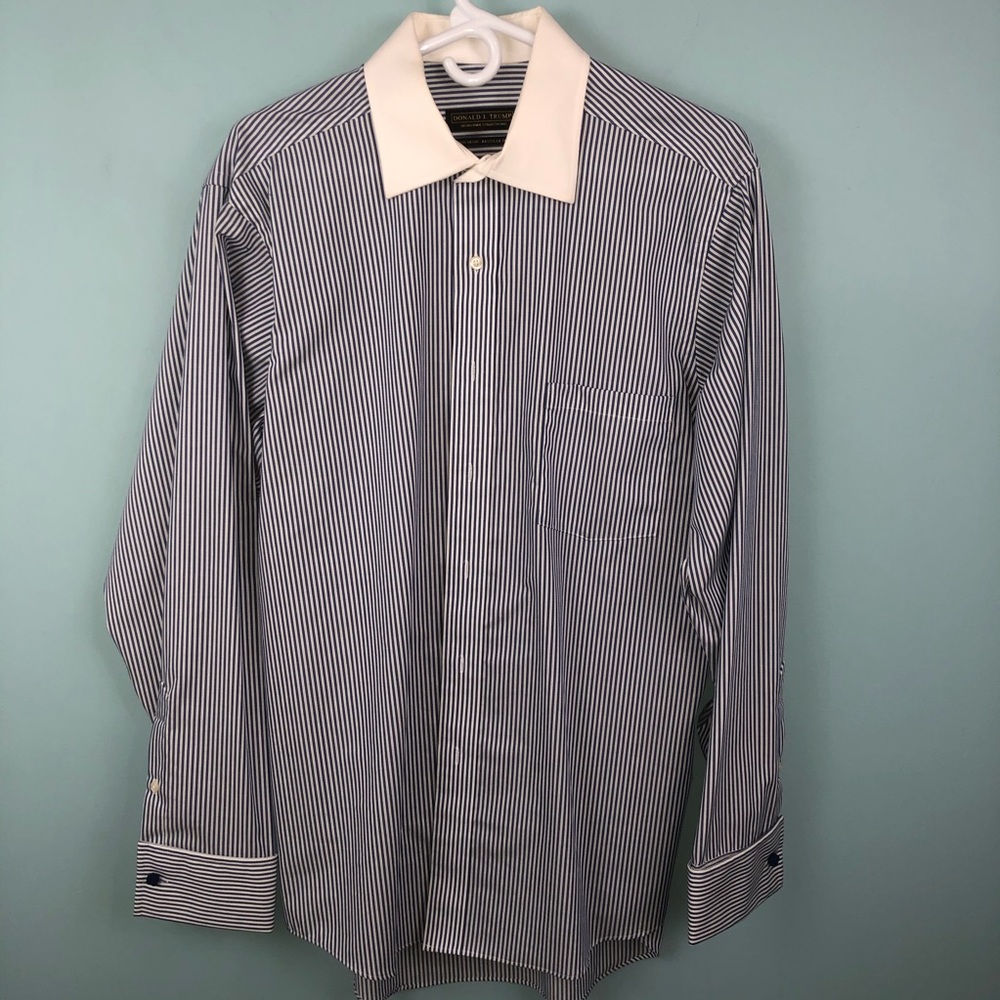 Men's blue and white button-up shirt
